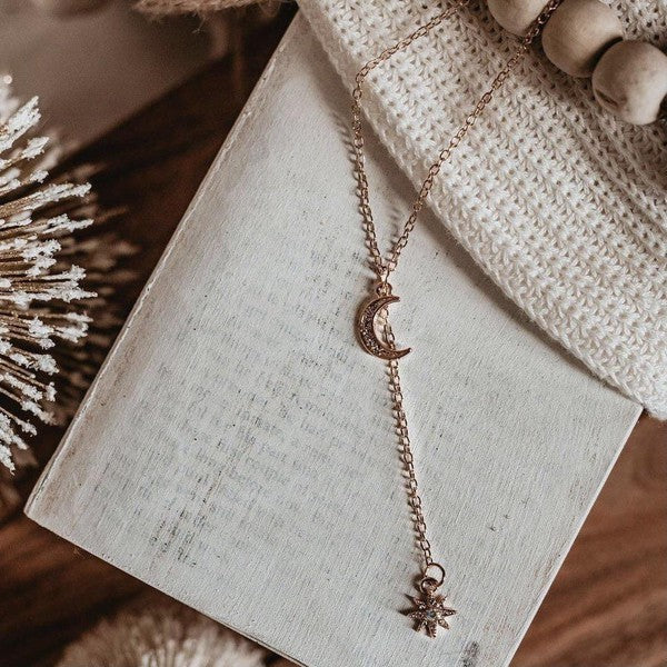 Dainty Moon & Star Necklace with Rhinestones - iamericaverret