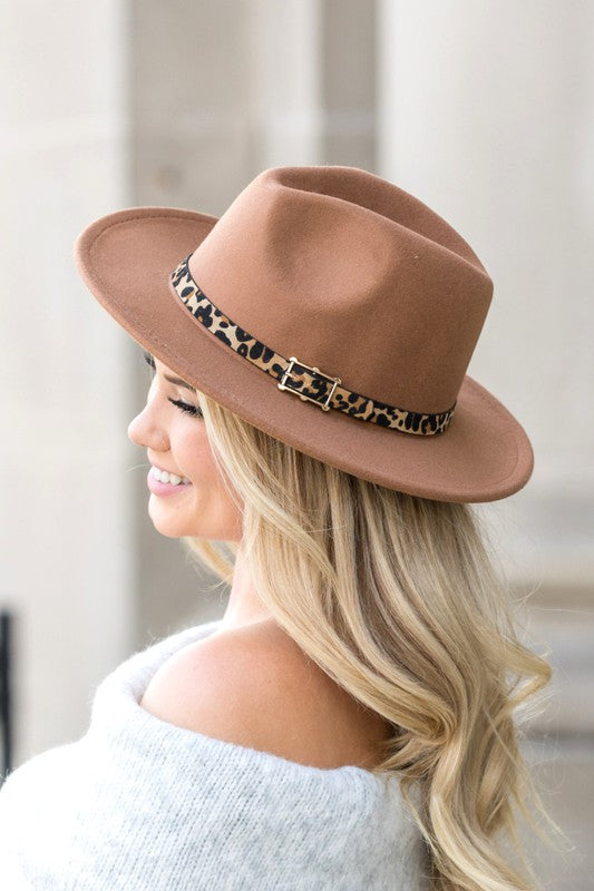 Leopard Buckle Accent Fedora in Latte - iamericaverret